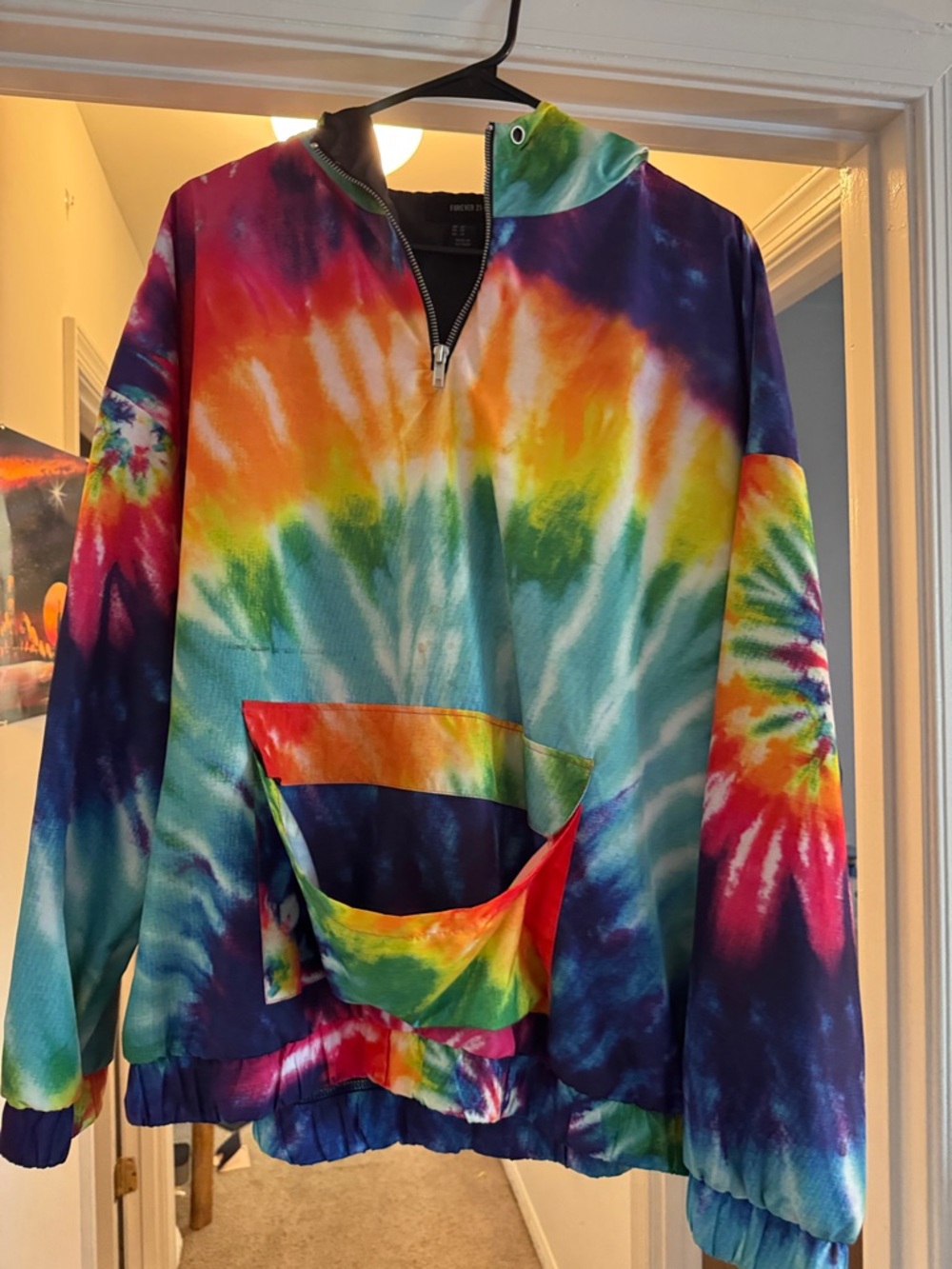 Forever 21 Multicolor Tie-Dye Half-Zip Bomber Jacket